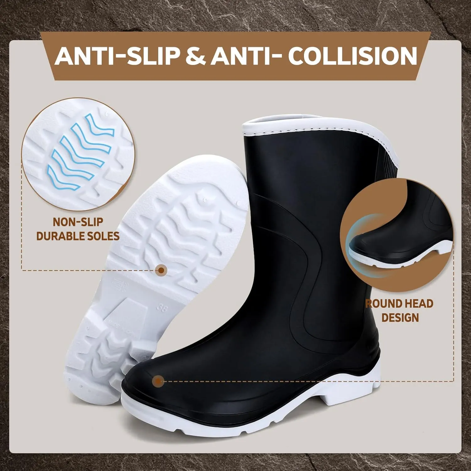 Rain Boots for WomenWaterproof Garden Rubber Boots, Non-slip Width Mid-Calf Comfort Short Boots, Ankle Rainboots Boots, Lightweight Platform Mud Boots Water Shoes for Outdoor Working Fishing