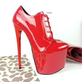 Red Patent Oxford Ankle Lace Up Heels