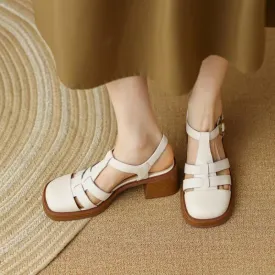 Retro Hollow-out Woven Thick Platform and Chunky Heels Roman Sandals