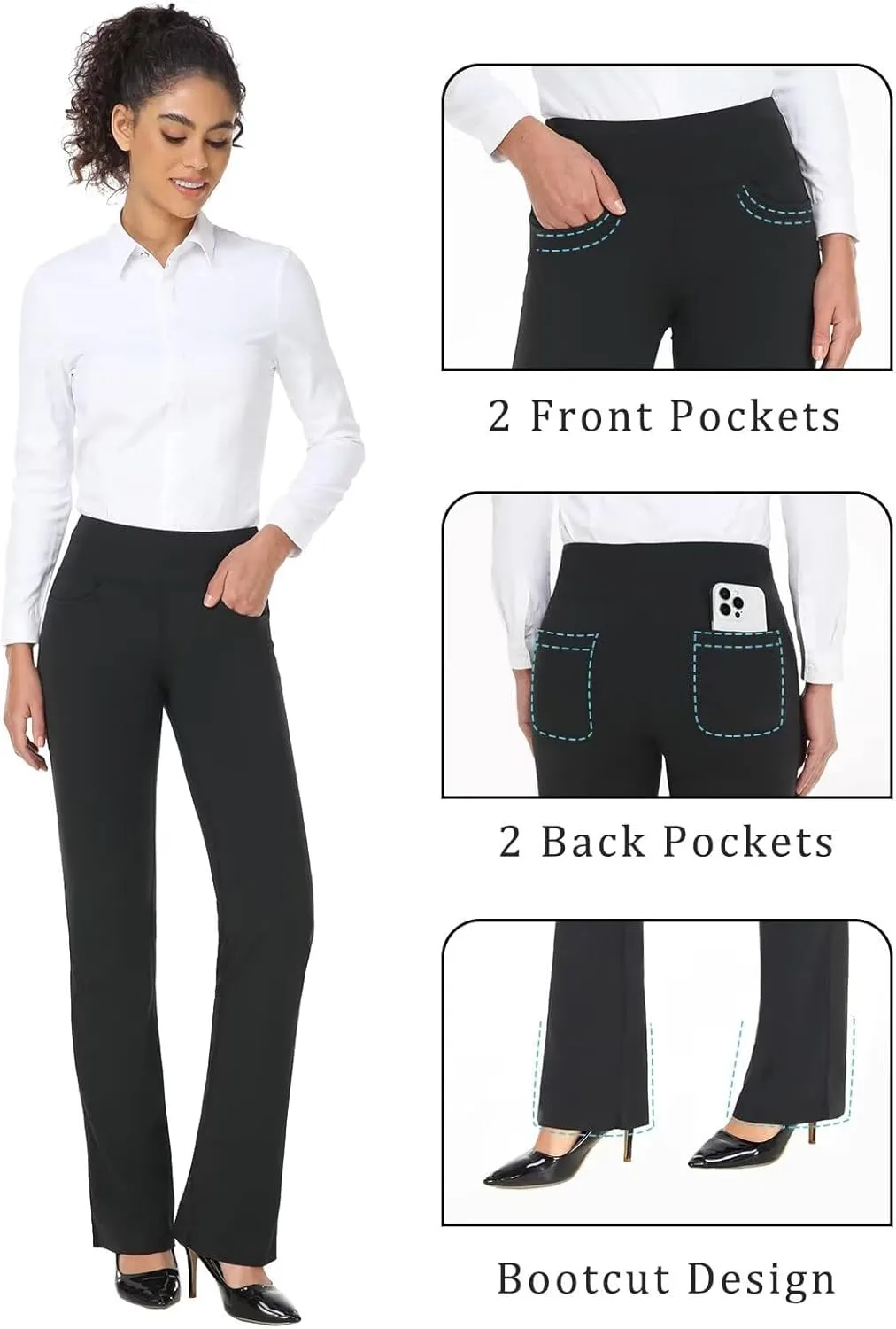 Safort Women's Yoga Pants Straight Leg Yoga Dress Pants 28"/30"/32"/34" Long Tall Inseam Stretch Slacks Pocket for Workout