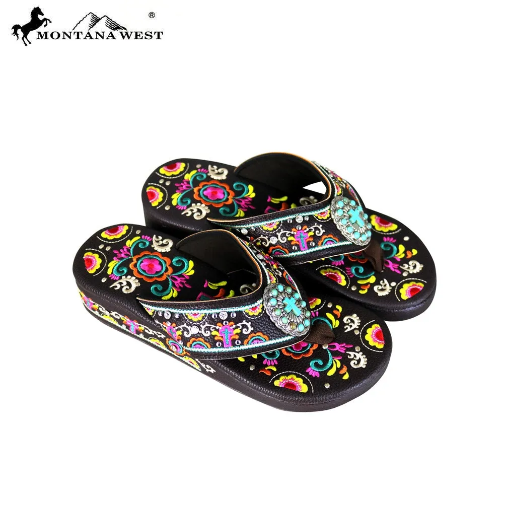 SF02-S098 Montana West Fun Novelty Embroidered Collection Flip Flops