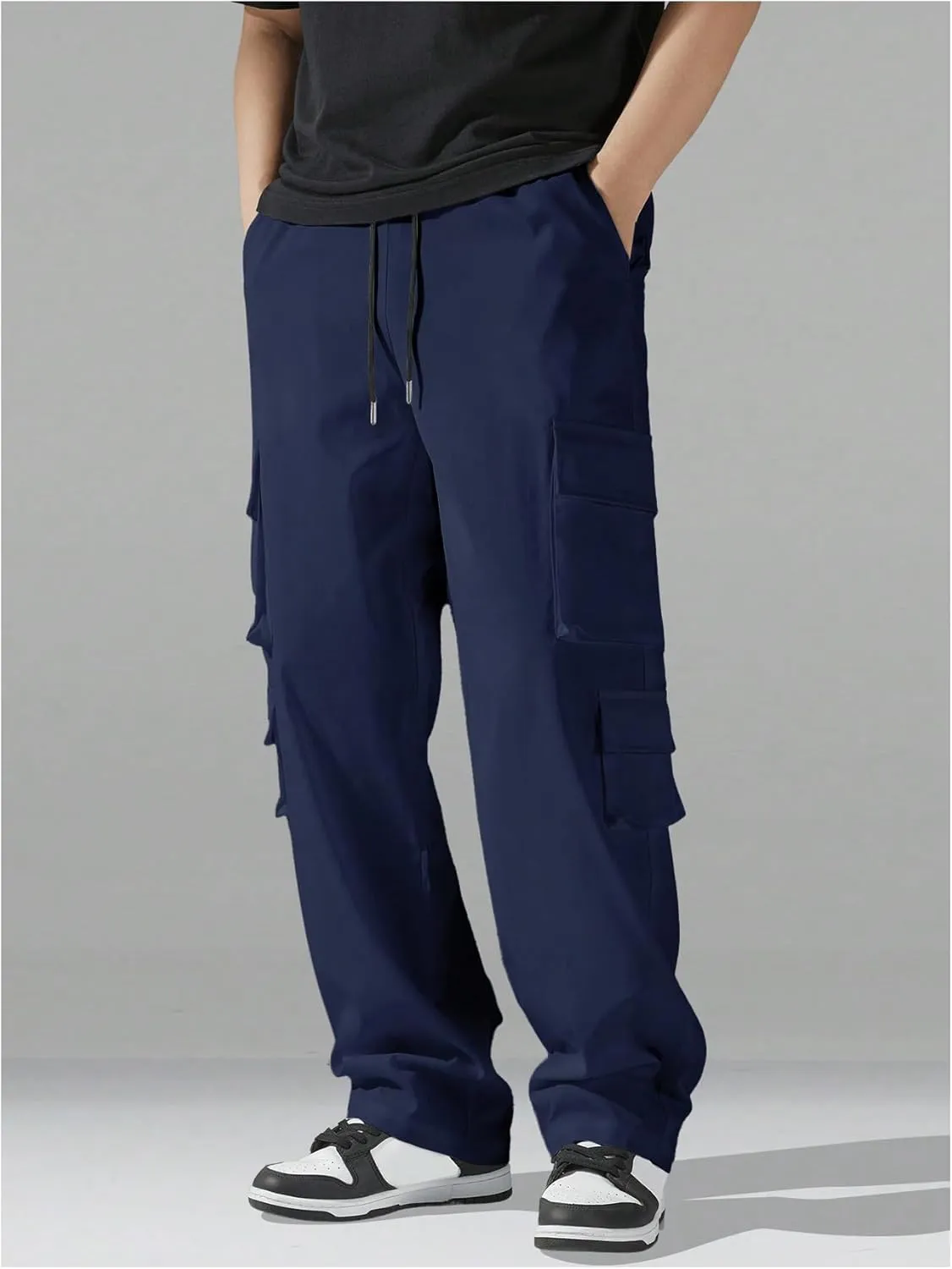 SHENHE Men's Drawstring Waist Workout Cargo Pants Street Casual Loose Pants with Pockets