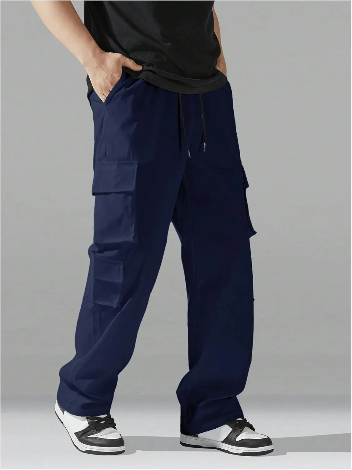 SHENHE Men's Drawstring Waist Workout Cargo Pants Street Casual Loose Pants with Pockets