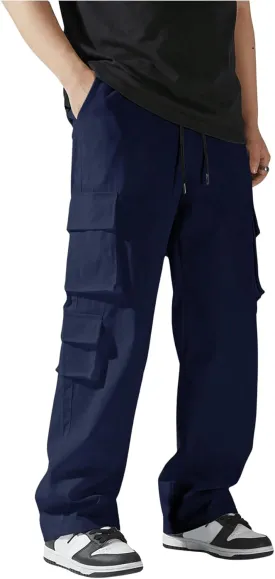 SHENHE Men's Drawstring Waist Workout Cargo Pants Street Casual Loose Pants with Pockets
