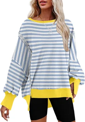 SHEWIN Womens Oversized Reverse Seam Sweatshirt Casual Long Sleeve Pullover Tops Lightweight Loose Crewneck Sweatshirts
