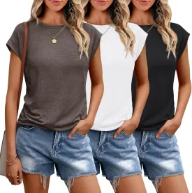 SUNBS 3 Pack Womens Summer Tops Cap Sleeve T Shirts Business Causal Dressy Basic Tee Fashion Trendy Cute Outfits 2025