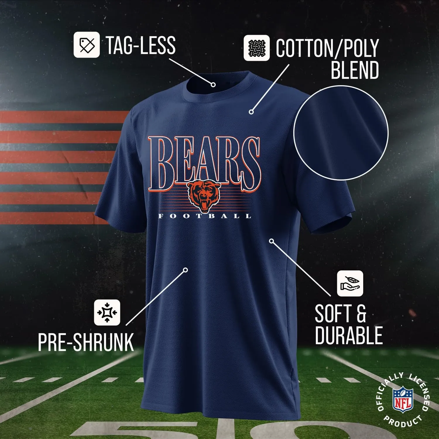 Team Fan Apparel NFL Adult Overtime Blueprint Tag-Less T-Shirt, Unisex Football Tee