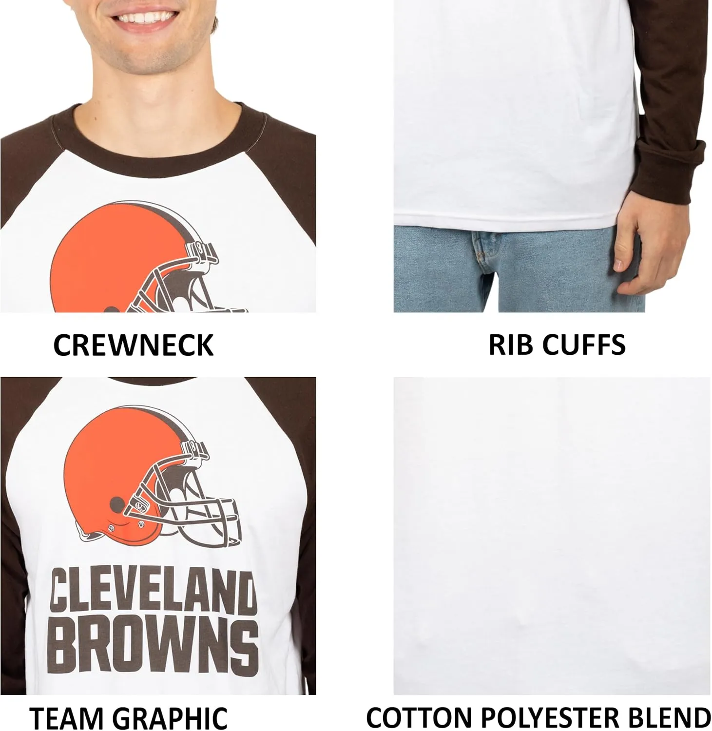 Ultra Game Adults NFL Official Super Soft Raglan Baseball Long Sleeve T-Shirt