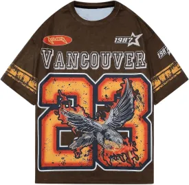 WDIRARA Men's Eagle Letter Graphic Street T Shirt Oversized Short Sleeve Crewneck Tee Top