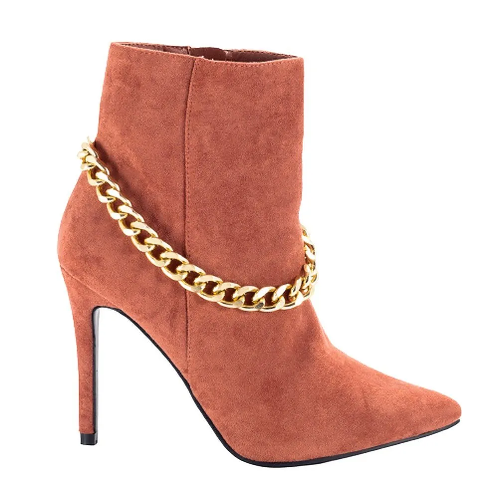 Women Shiny Draped Chain Ankle Booties Cravings By Mata shoes