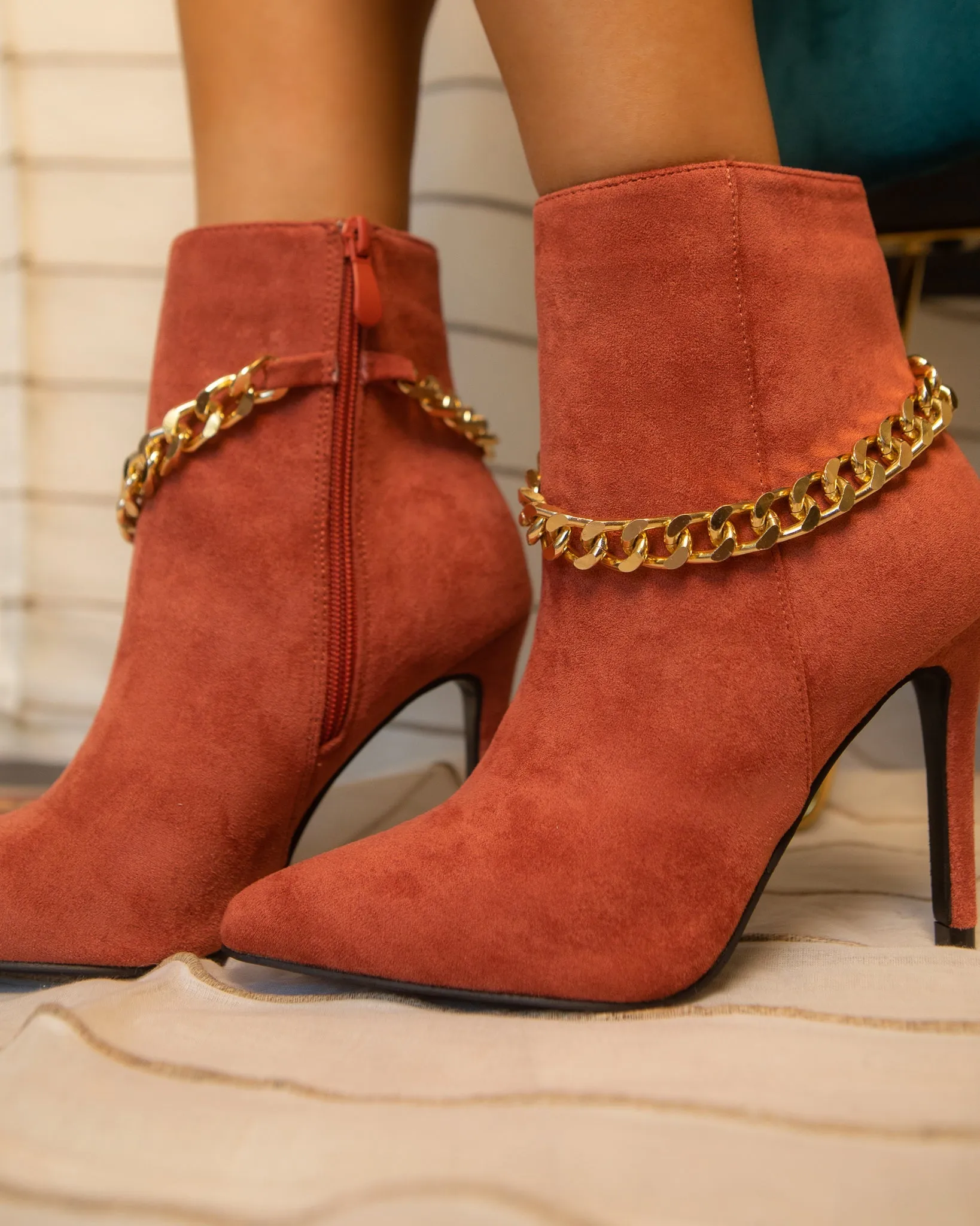 Women Shiny Draped Chain Ankle Booties Cravings By Mata shoes