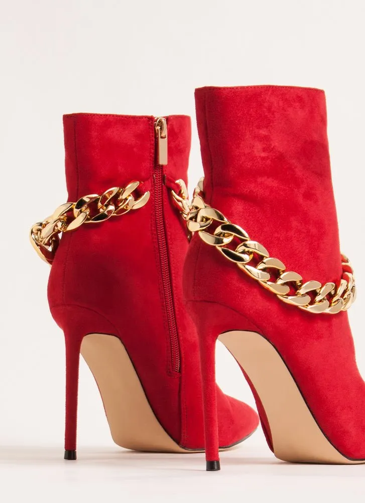 Women Shiny Draped Chain Ankle Booties Cravings By Mata shoes