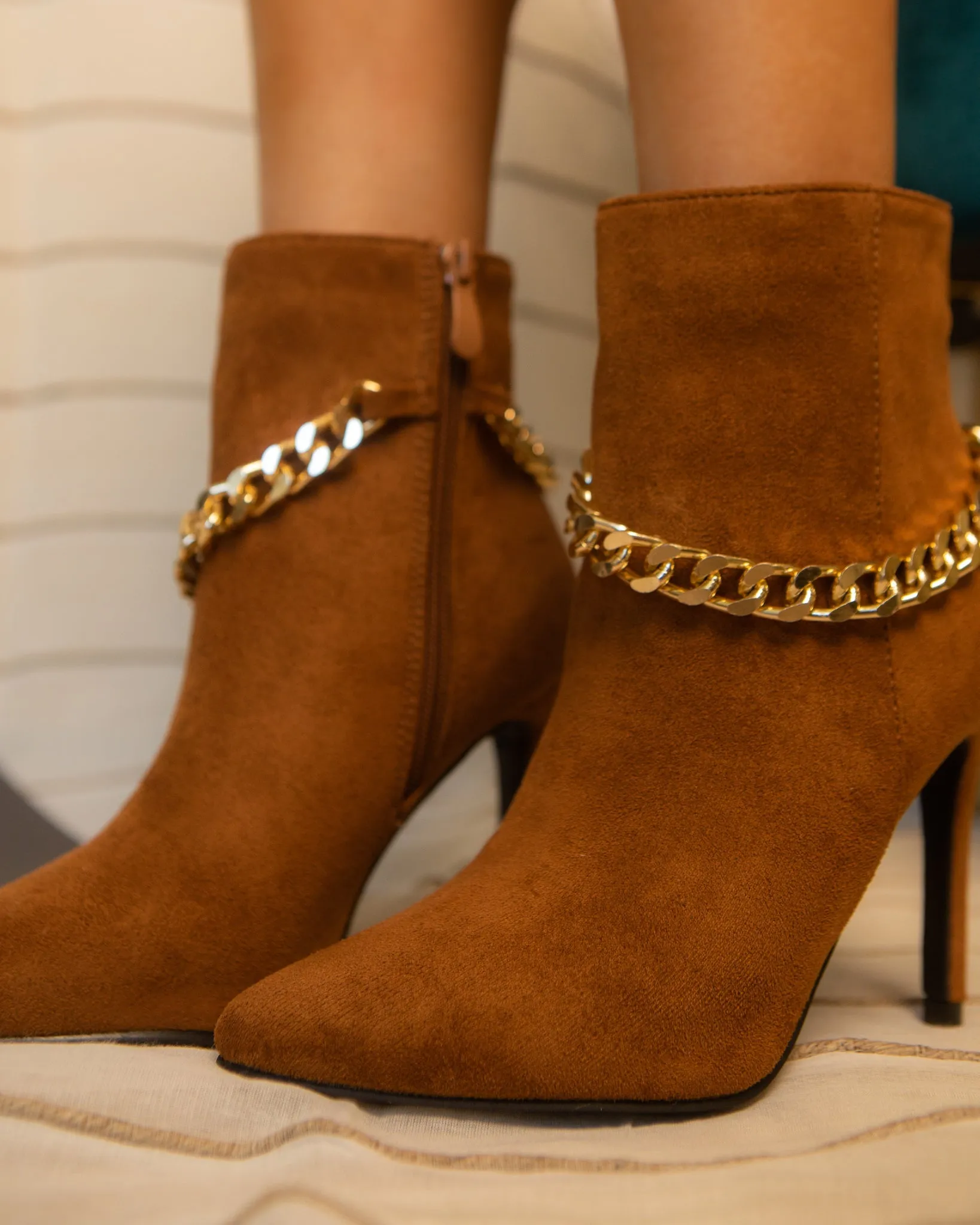 Women Shiny Draped Chain Ankle Booties Cravings By Mata shoes