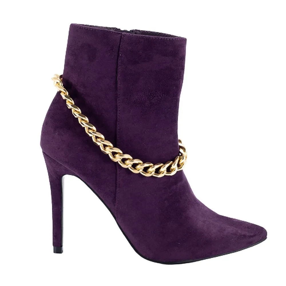 Women Shiny Draped Chain Ankle Booties Cravings By Mata shoes
