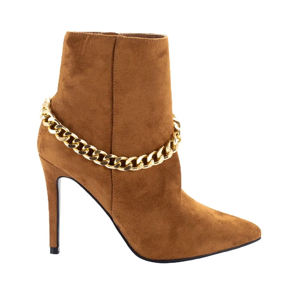 Women Shiny Draped Chain Ankle Booties Cravings By Mata shoes