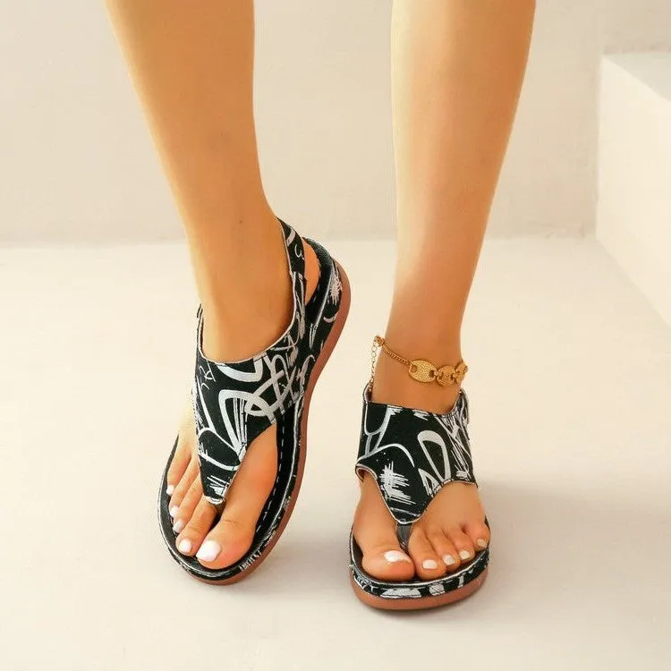 Women’s Printed Flat Heel Roman Sandals in 3 Patterns