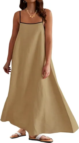 Womens Summer Maxi Dress 2025 Spaghetti Strap Dress Linen Sleeveless Backless Flowy Long Beach Dresses