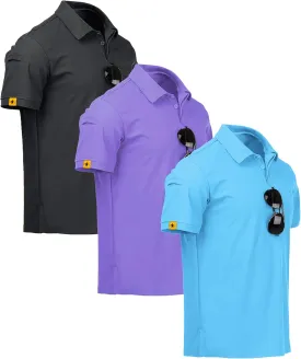 ZITY 3 Pack Mens Polo Shirt Short Sleeve Sports Performance Business Casual Golf Shirts for Men Collared Tactical T-Shirts